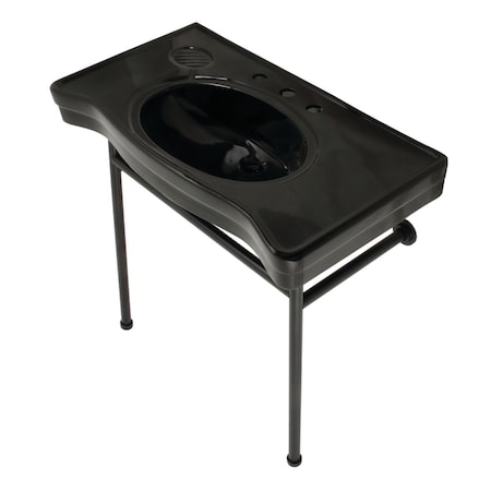 Fauceture 36" Ceramic Console Sink with Stainless Steel Legs, Black/Matte Black VPB28140W80K